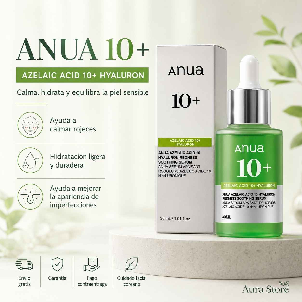 Anua Azelaic Acid 10 + Hyaluron 30ml – Serum Corrector de Rojeces y Manchas