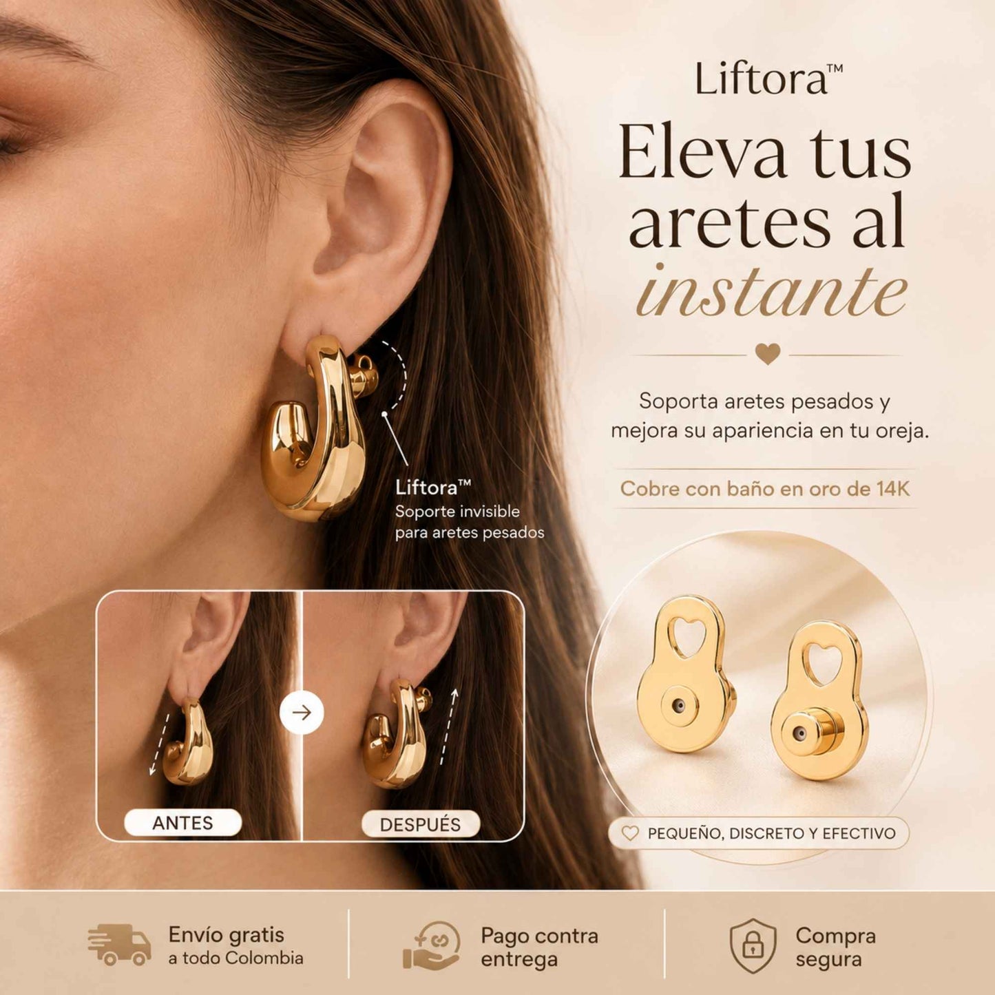 Liftora™ | Soporte para aretes pesados con baño de oro de 14k - PAGA 1 PAR LLEVA 2 PARES