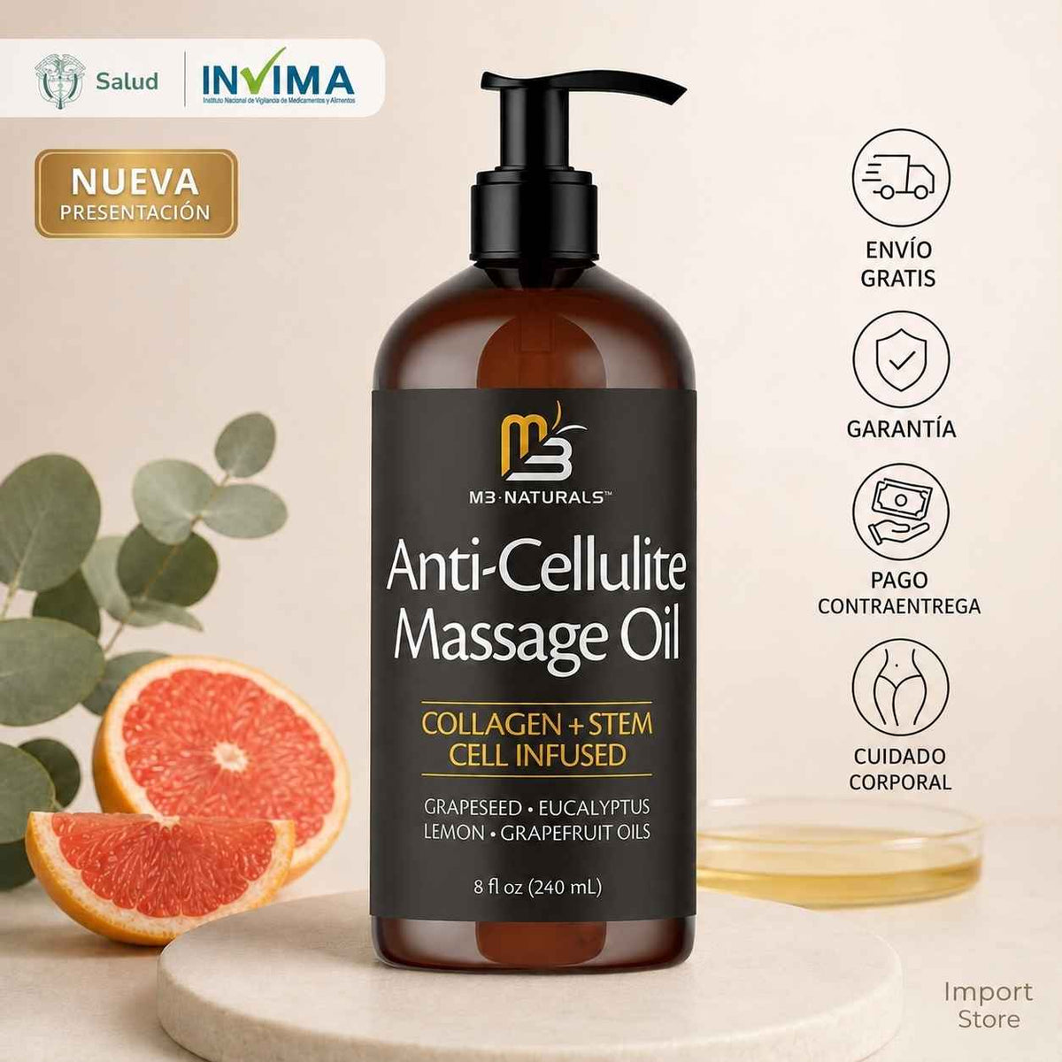 M3-NATURALS Aceite anticelulítico para masajes