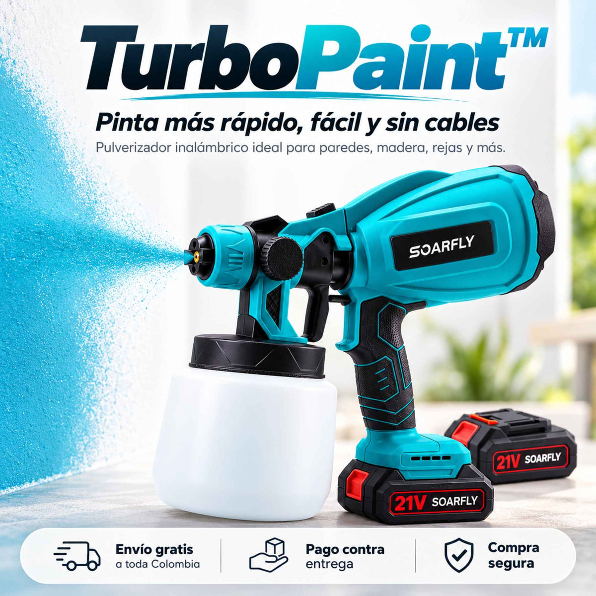 TurboPaint™ | Pistola Pulverizadora de Pintura Inalámbrica 21V