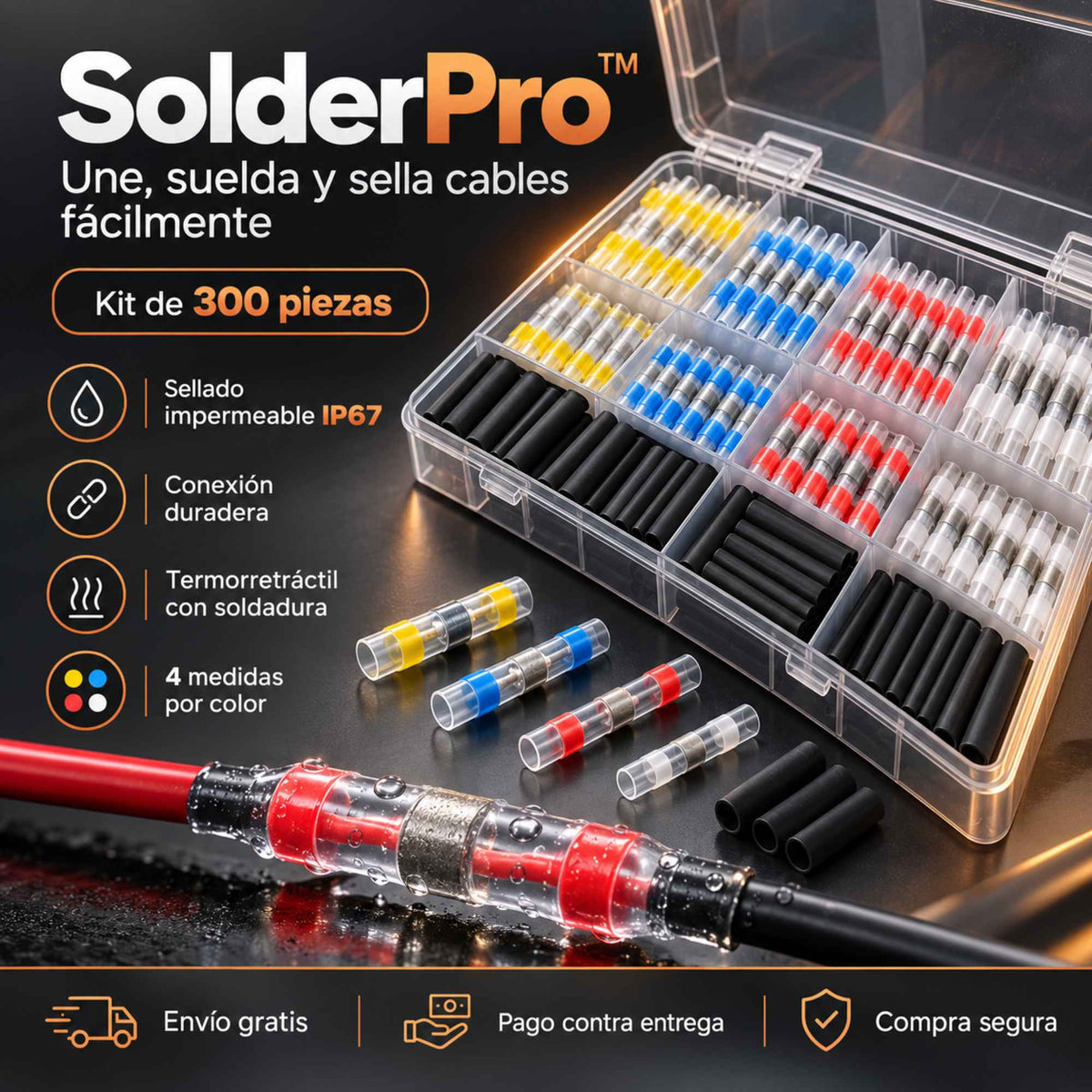 SolderPro™ – Kit de 300 Conectores Termorretráctiles con Soldadura