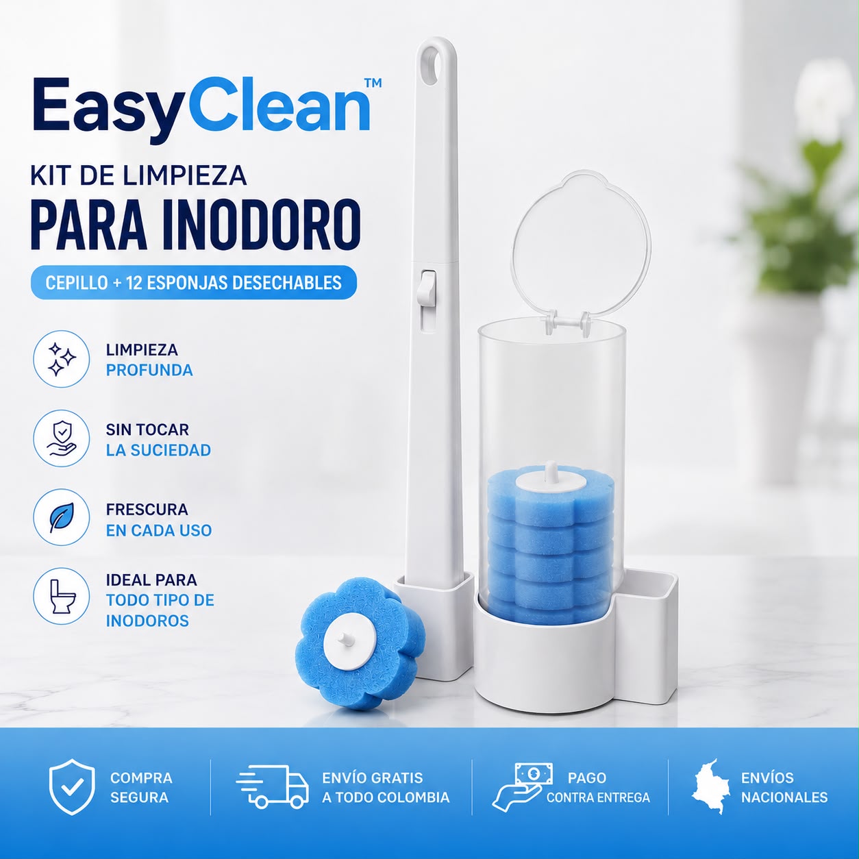 EasyClean™ – Kit de Limpieza Para Inodoro: Cepillo + 12 Esponjas Desechables