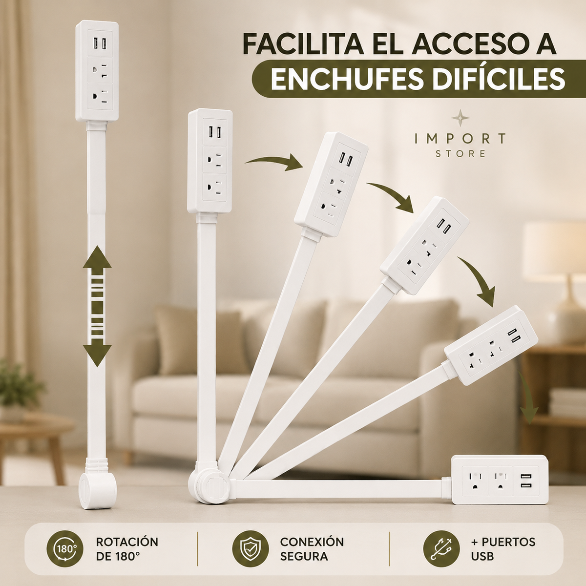 FlexiPlug Pro™ | Lleva la energía a tu mano sin mover un solo mueble