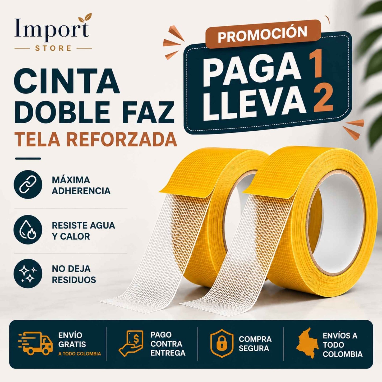 Cinta doble faz de malla reforzada: PAGA 1 LLEVA 2