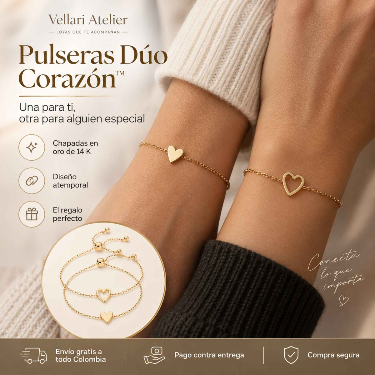 Vellari Atelier | Pulseras Dúo Corazón™ : Una para ti, otra para alguien especial