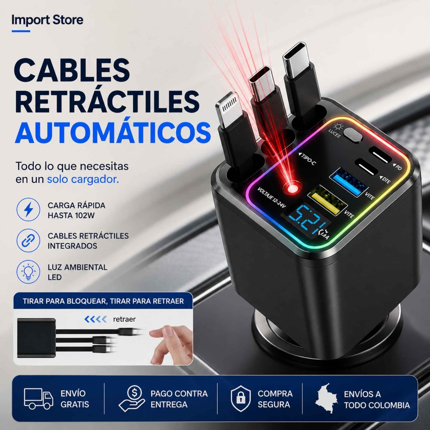 AstroCarga™ Pro 7-en-1: Energía rápida para tu viaje, magia para tu auto.