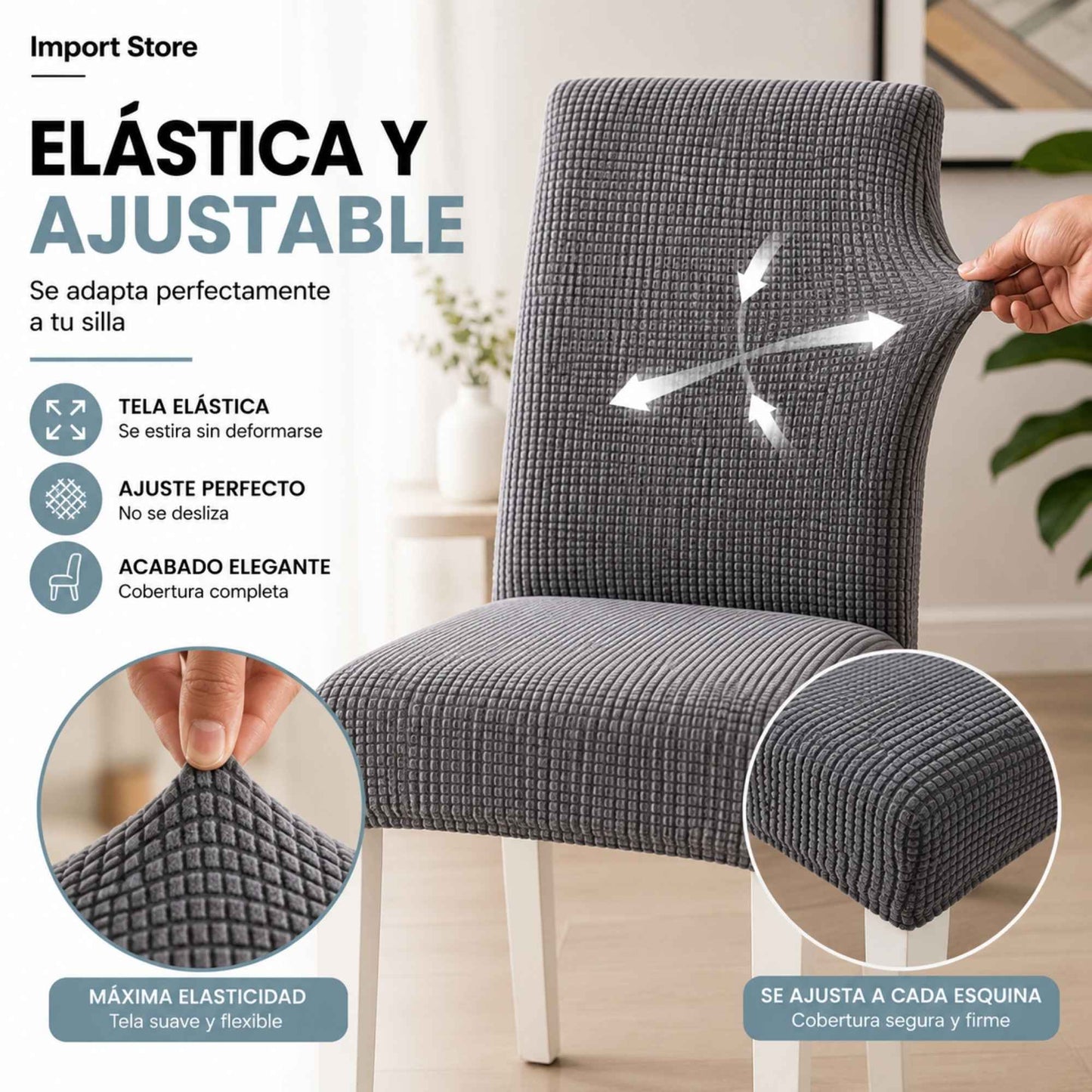 Renovahogar| Pack x6 Fundas Elásticas Lavables para Sillas de Comedor