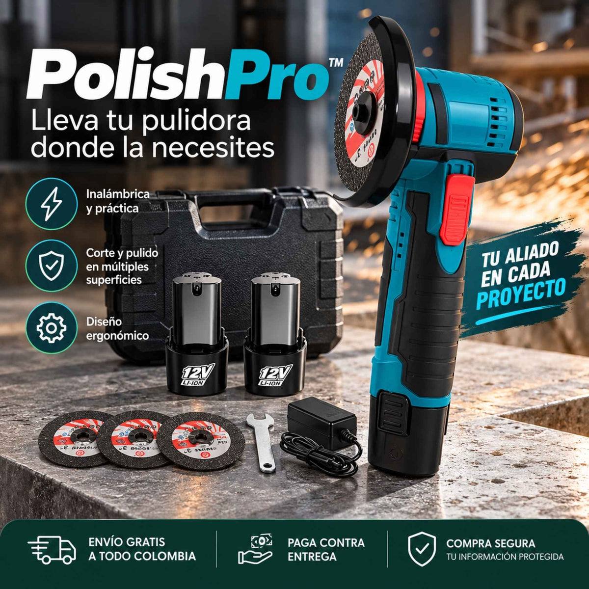 PolishPro™ | Mini Pulidora Inalámbrica 12V con Batería Doble