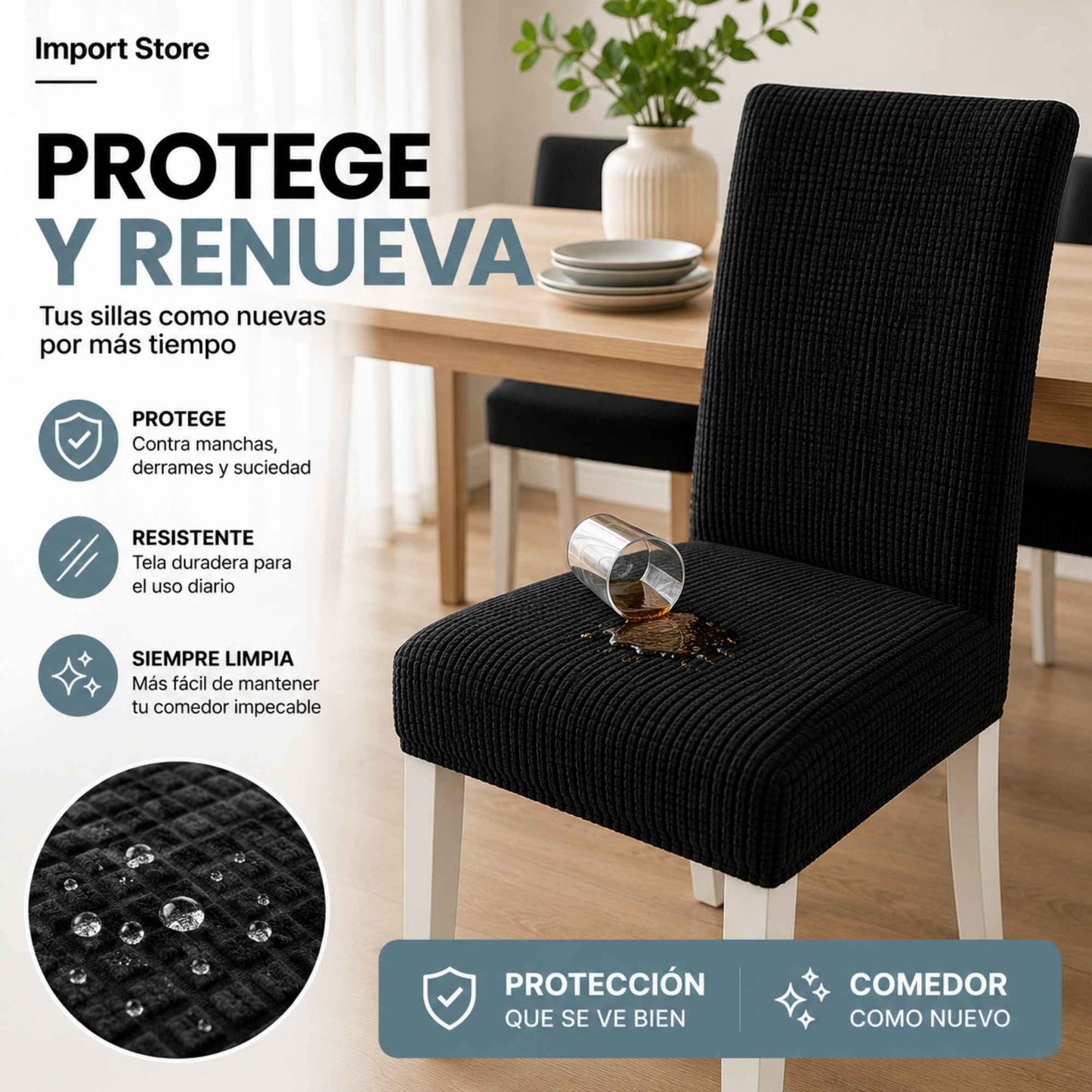Renovahogar| Pack x6 Fundas Elásticas Lavables para Sillas de Comedor