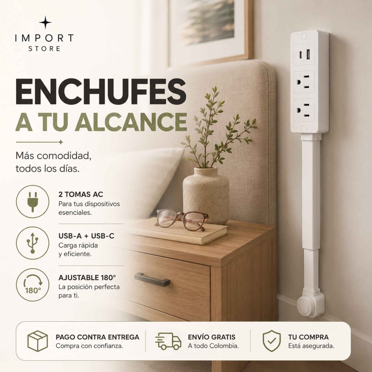 FlexiPlug Pro™ | Lleva la energía a tu mano sin mover un solo mueble