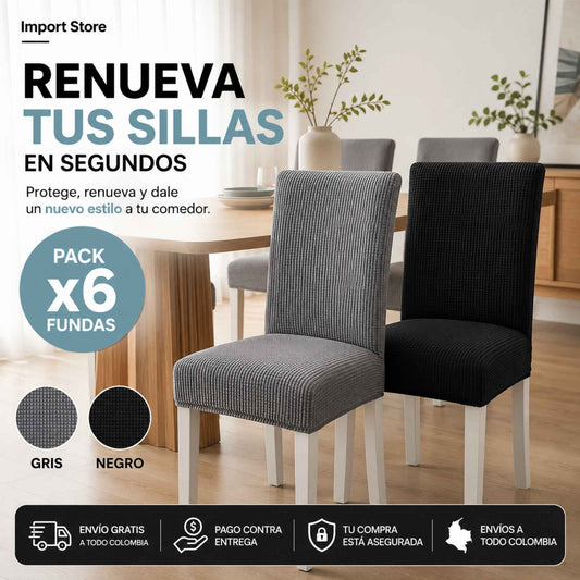 Renovahogar| Pack x6 Fundas Elásticas Lavables para Sillas de Comedor