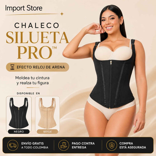 Chaleco Silueta Pro™: Tecnología de doble ajuste para una figura de reloj de arena perfecta.