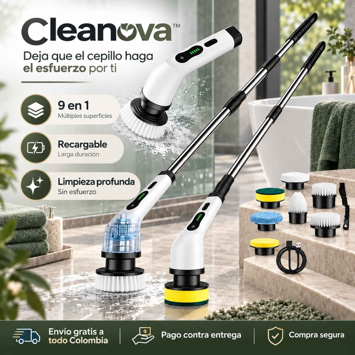 Cleanova™ | Cepillo Eléctrico Giratorio Recargable 9 en 1