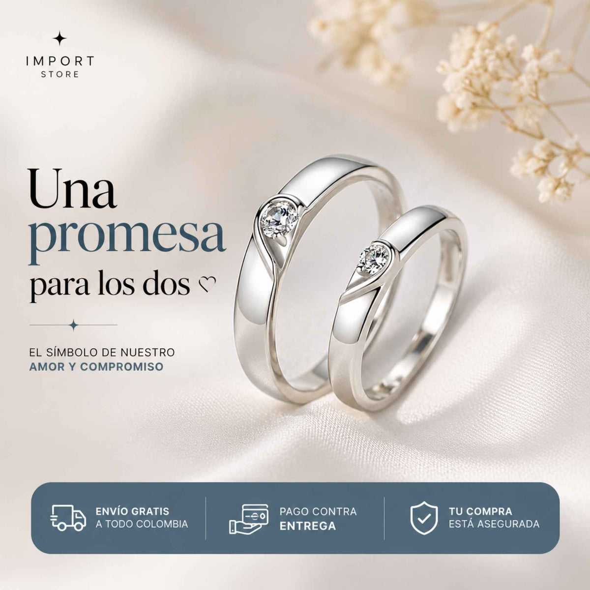 DUO PROMESA ETERNA | Dos anillos en acero premium que forman un solo corazón