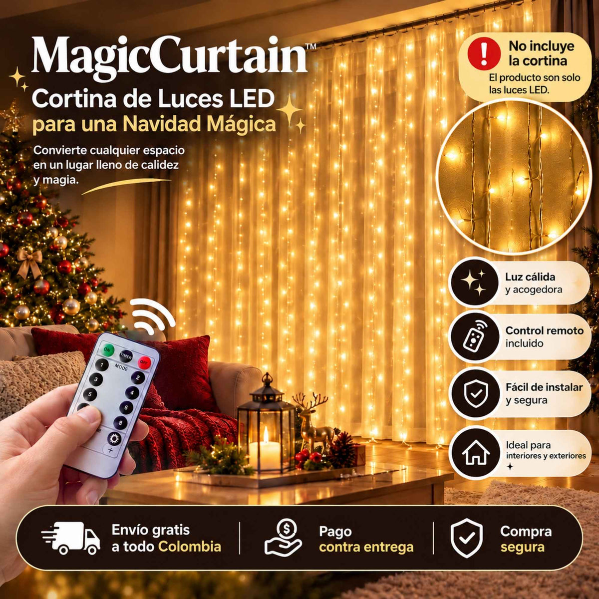 MagicCurtain™ | Cortina de Luces LED para una Navidad Mágica (3x2m) (6x2m) 360 Luces
