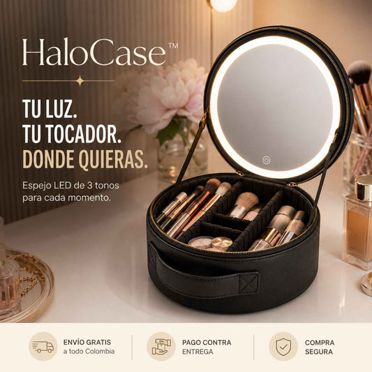 HaloCase™| Cosmetiquera de maquillaje con espejo LED recargable