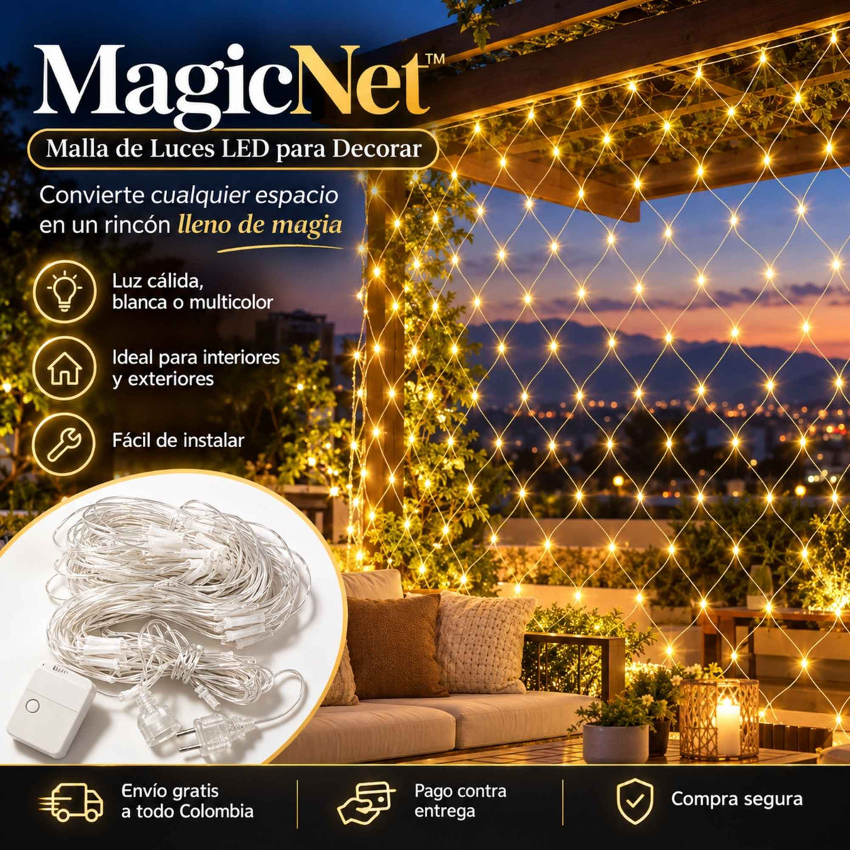 MagicNet™ | Malla de Luces LED para Decorar en Segundos (1.6x1.8m) 200 Led