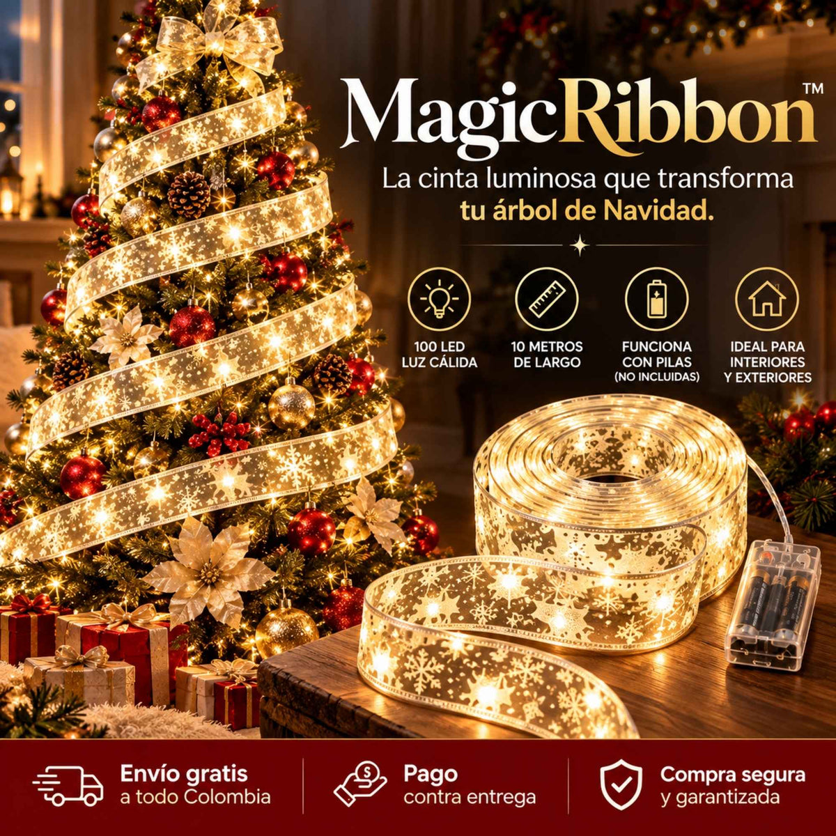 MagicRibbon™ | La cinta luminosa que transforma tu árbol de Navidad. (10 m x 100 luces)