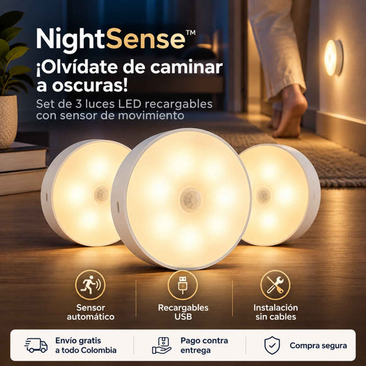 (PAGA 2 LLEVA 3) NightSense™ | Set de 3 luces LED recargables con sensor de movimiento.