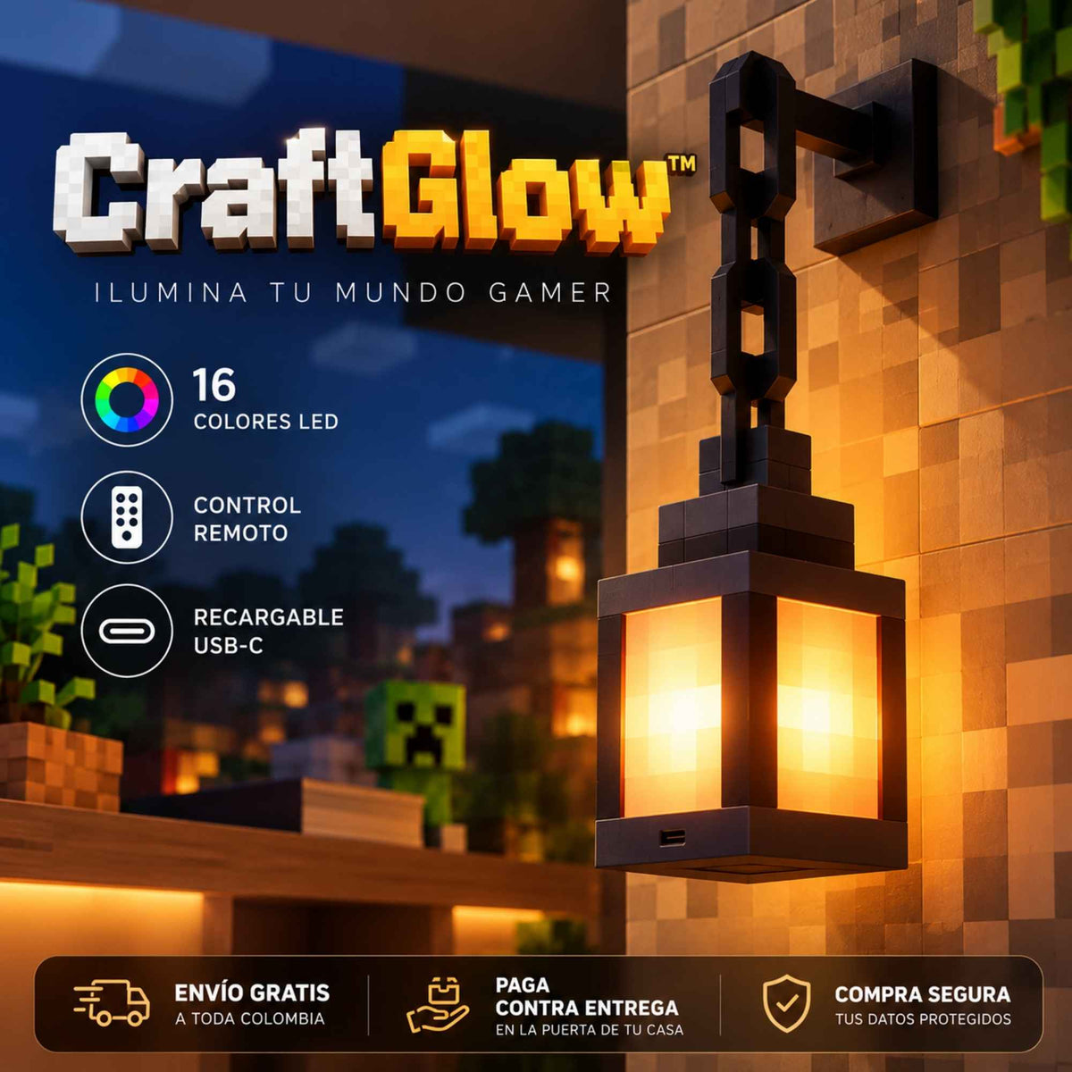 CraftGlow™ | Lámpara LED Pixelada de Pared con Control Remoto