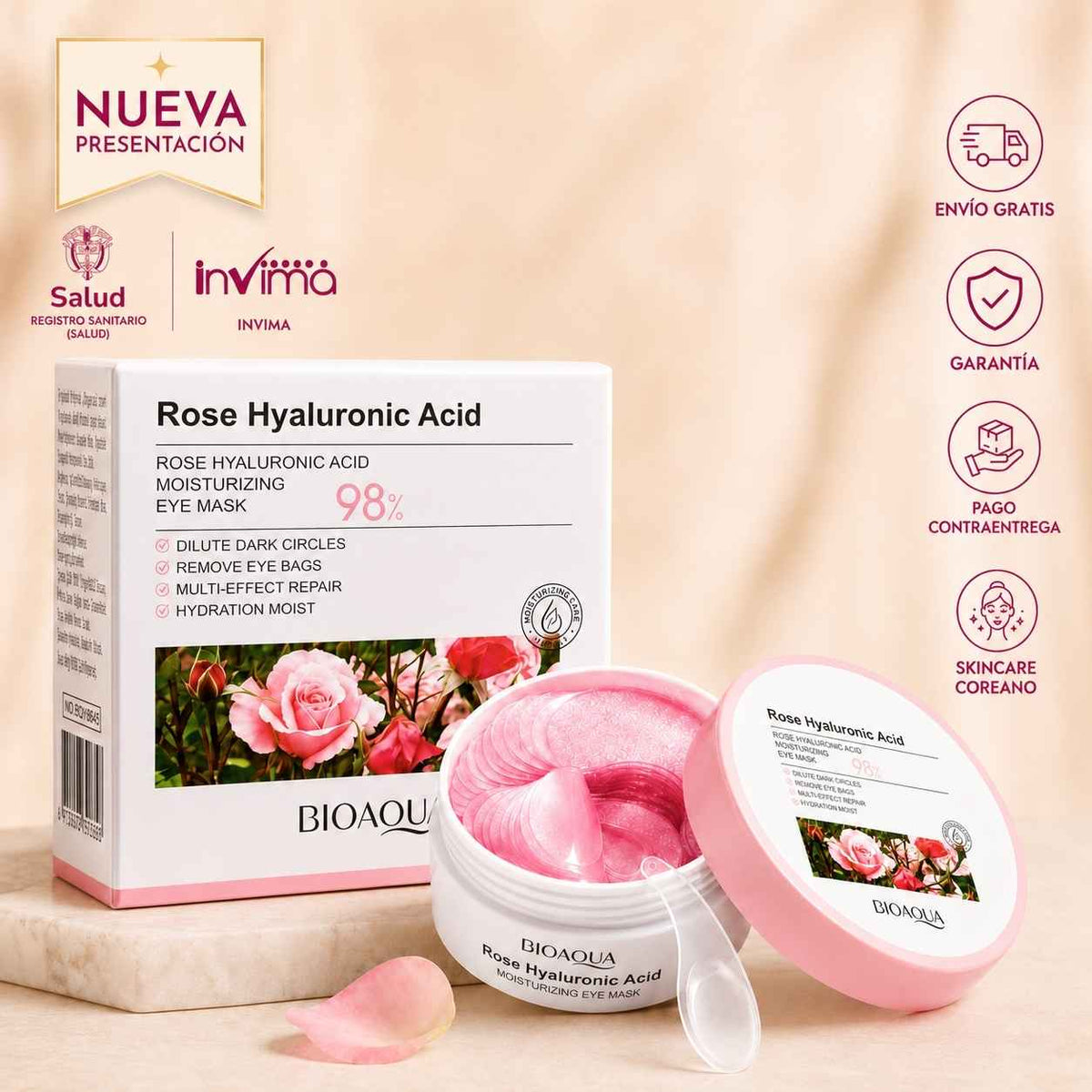 Parches Rosas Bioaqua: Tratamiento Hidratante y Antifatiga x60 Unds