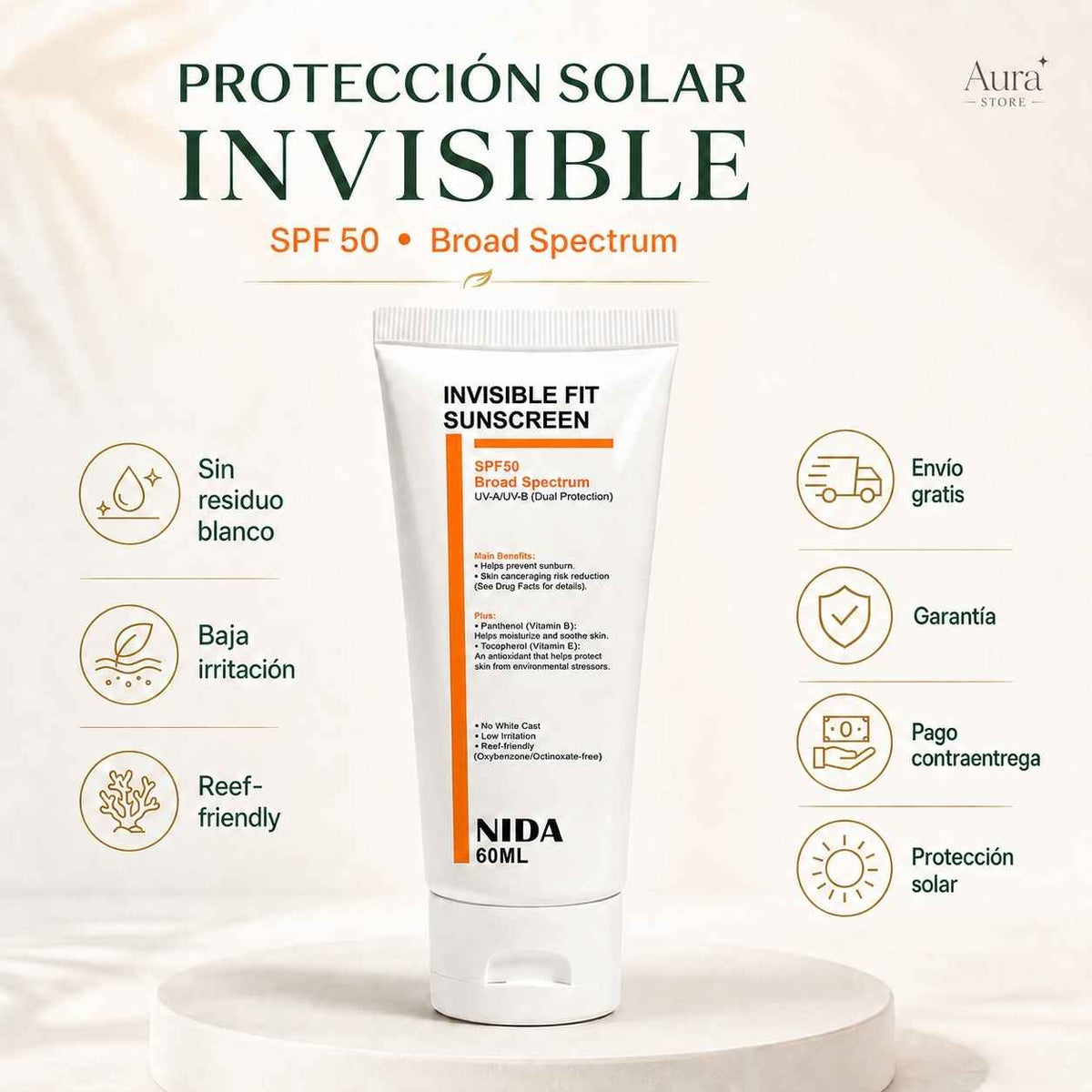 Protector Solar NIDA Invisible Fit Sun Cream SPF50+