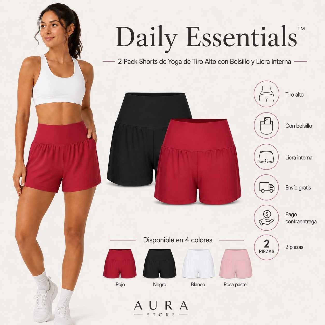 Daily Essentials™️- Paga 1 lleva 2 Shorts de Yoga de Tiro Alto con Bolsillo y licra interna