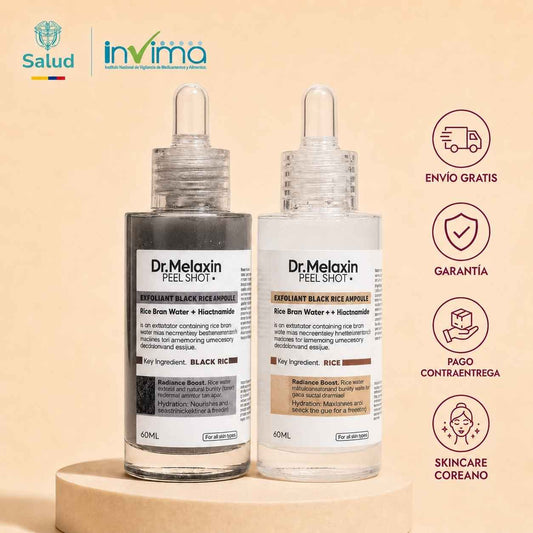 Kit Exfoliante Iluminador Dr. Melaxin Peel Shot - Dúo Arroz Blanco y Arroz Negro